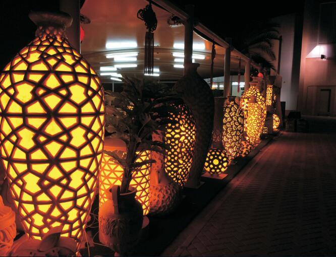 Sandstone Carved Sculpture Garden Ball Audio Speaker LED Lamp Lantern