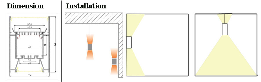 Suspended Dimmable up & Down LED Linear Light with X Connector