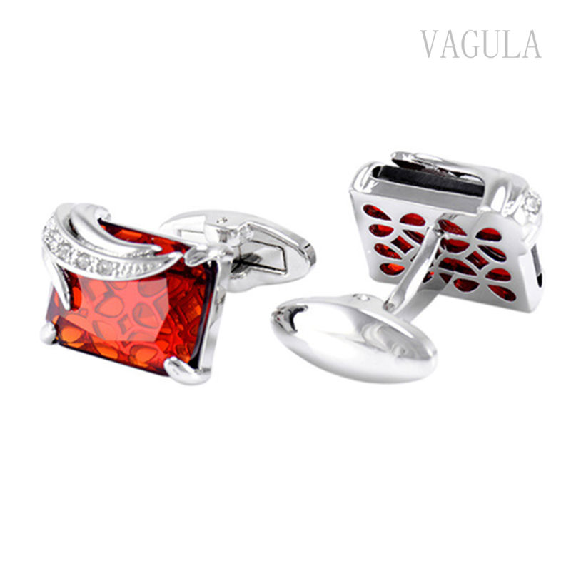 VAGULA Plated Silver Red Crystal Gemelos Cuff Links 162