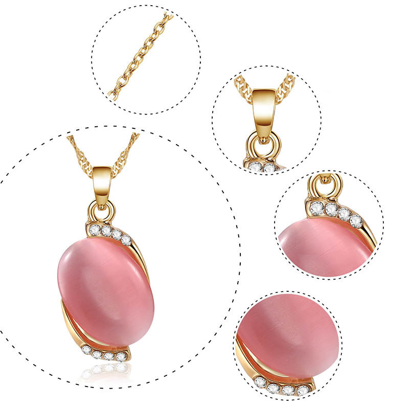 Latest Design Zircon Pink Opal Necklace Earrings Jewelry Set