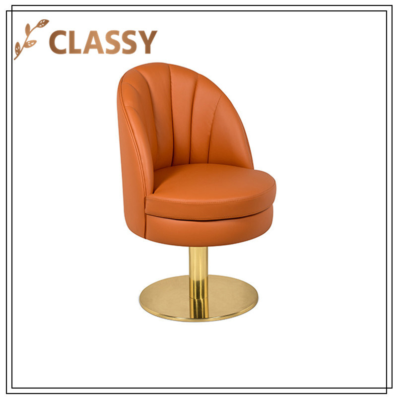 Fixed Round Golden Metal Base Single Leather Dining Chair