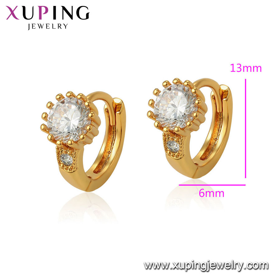 Xuping Manufacturer Charming Hoop Shaped Unique Earrings with 24K Gold Plated Setting Cubic Zircon