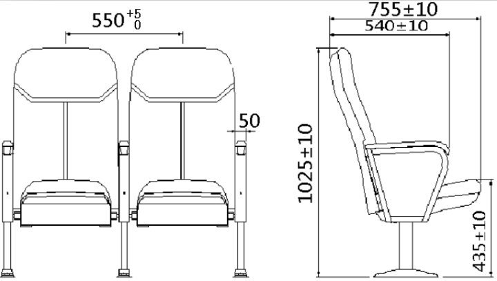 Economic Auditorium Seating Without Writing Tablet Hall Chair