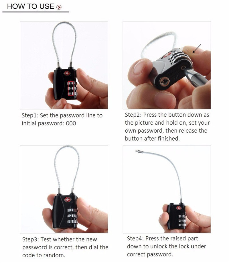 3 Digit Cable Combination Lock for Travelling Luggage Bag