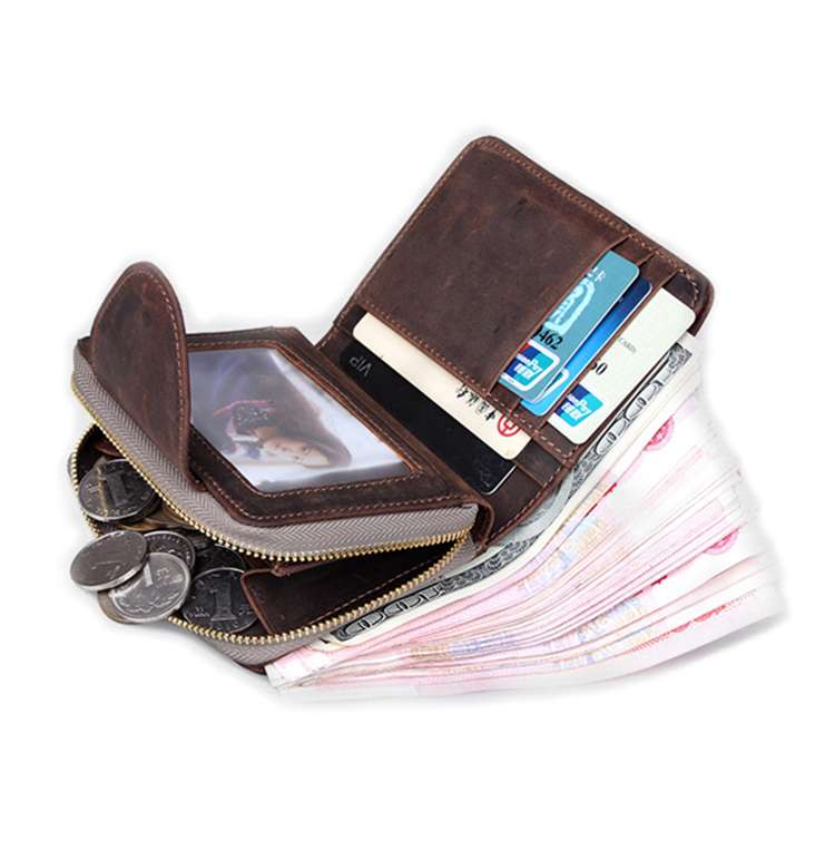 Hot Selling Factory Price Retro Style Brown Leather Coin Holder Leather Wallet