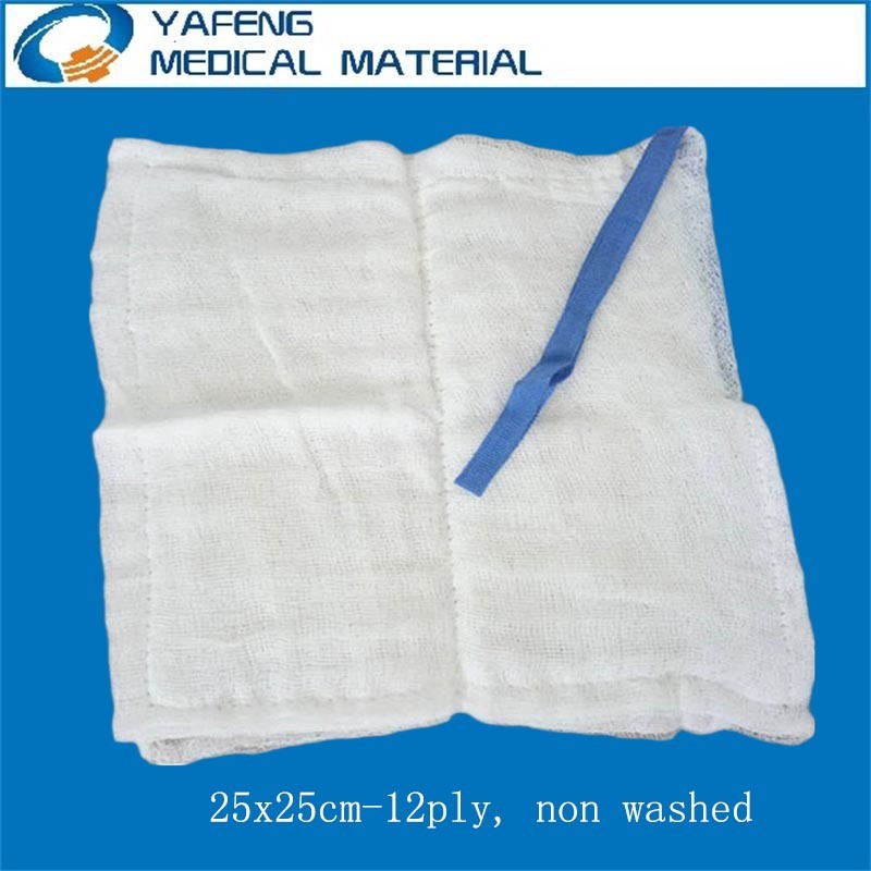 Non-Washed Absorbent Lap Sponge 25cmx25cm-12p for hospital Use