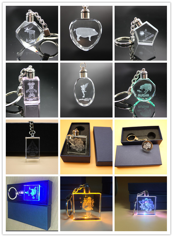 Customized Wholesale Promotional Globe 3D Laser Engraved Cube Crystal LED Keychain