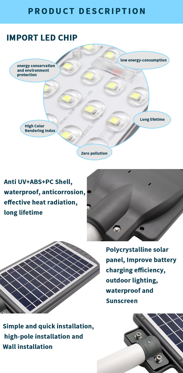 New SMD Motion Module 60 Integrated Energy Powered 60W Solar LED Street Light Poles for Street Lighting