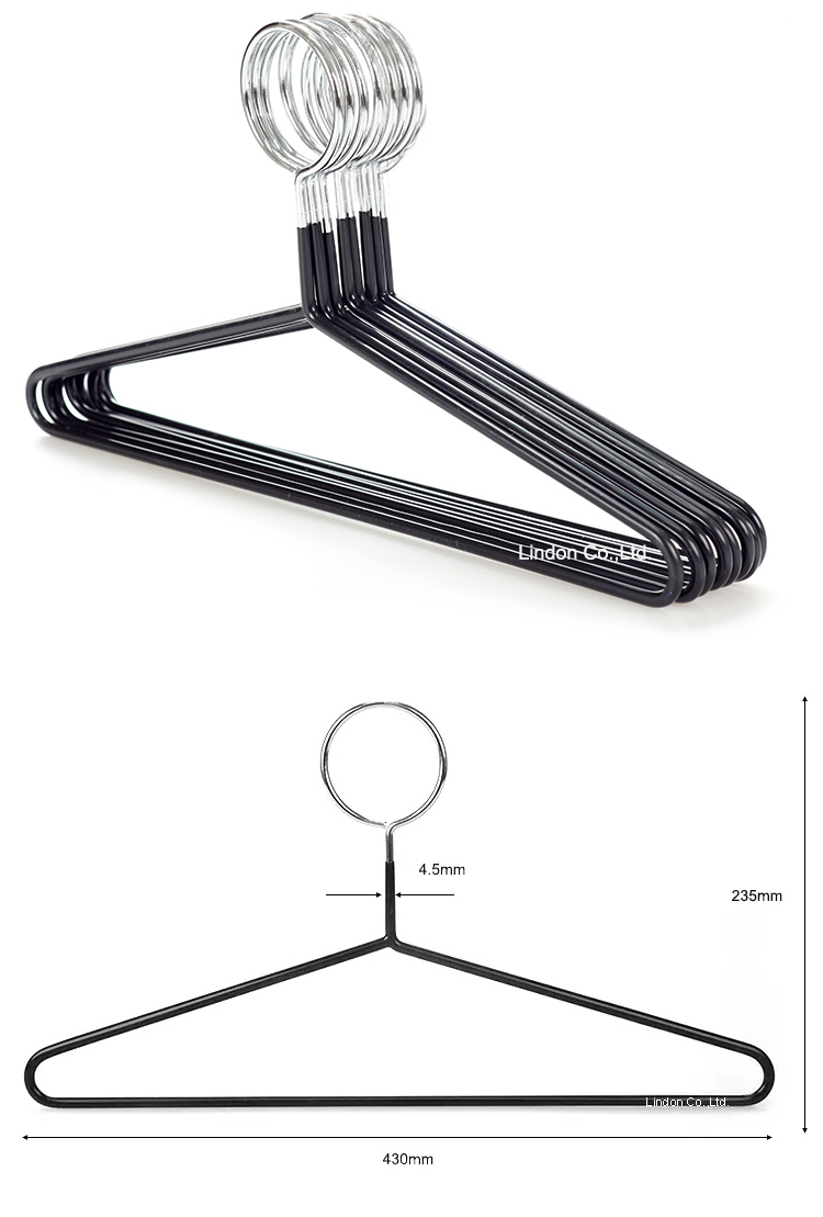 Hotel Black PVC Coating Metal Clothes Hangers with Security Hook