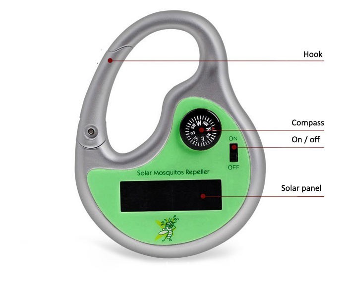 Mini Portable Solar Powered Ultrasonic Mosquito Repellent Killer with Hook Compass Outdoor Pest Repeller