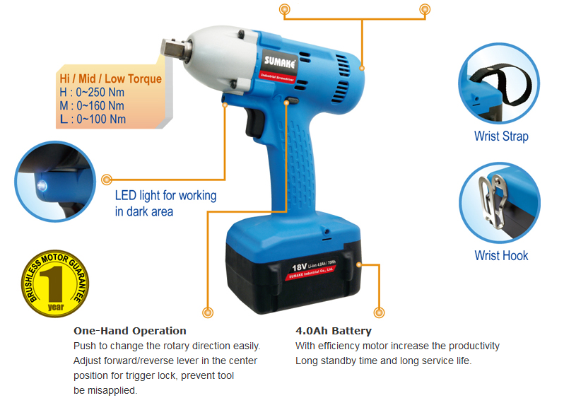 18V Li-ion Wireless Impact Wrench, High Torque