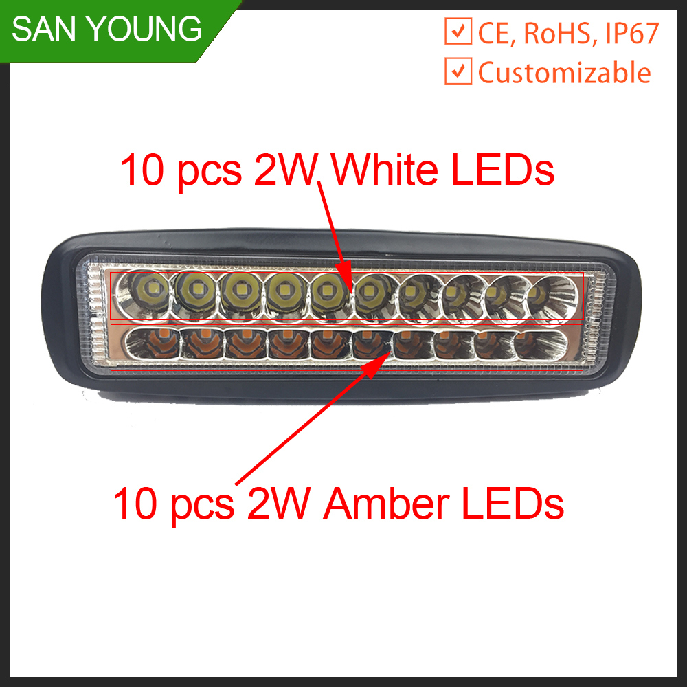 2018 New Design 6 Inch 20 LEDs LED Work Light Bar LED Warning Light