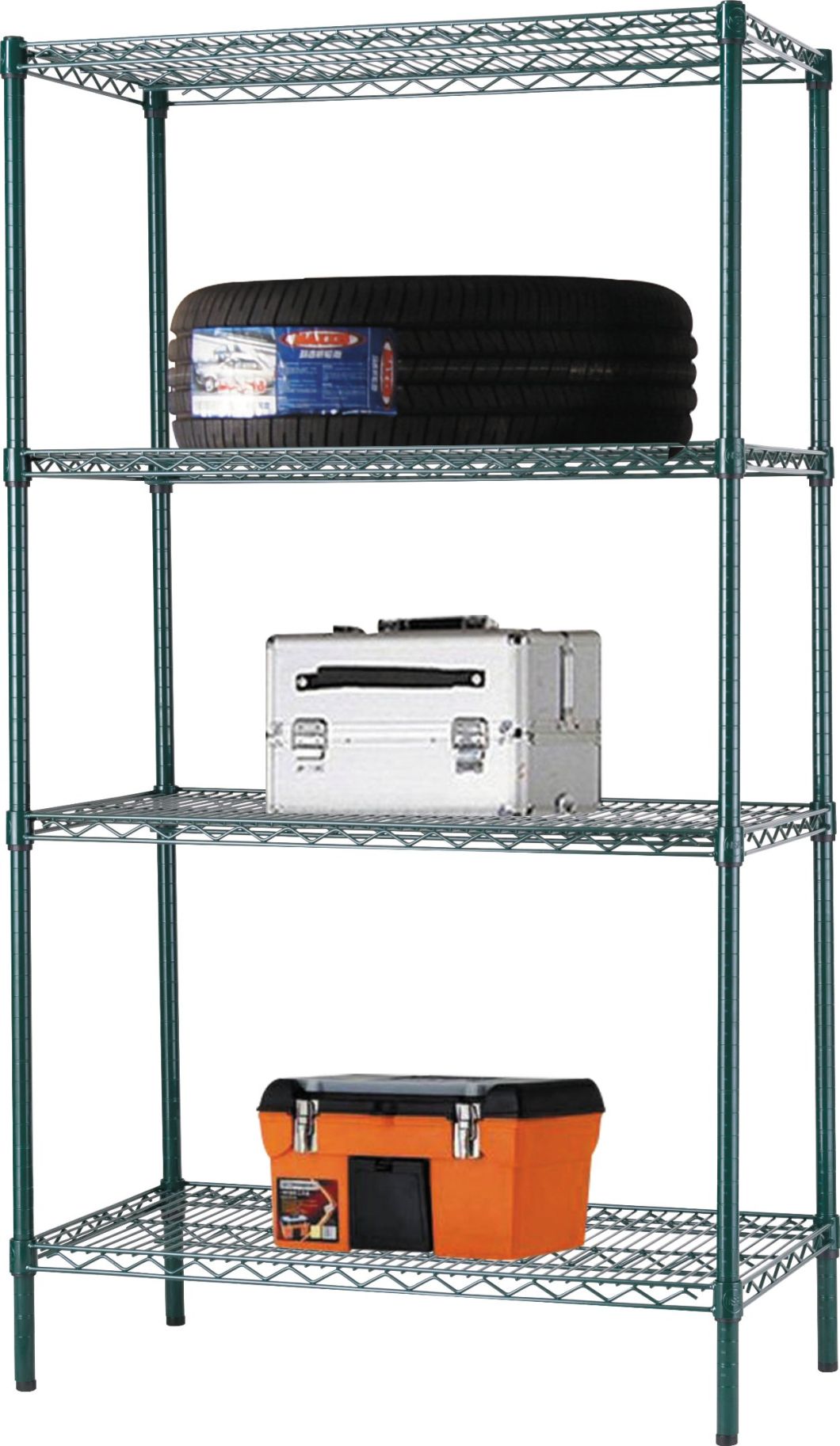 4 Tier Heavy Duty Green Wire Rack for Store Use with NSF Approved