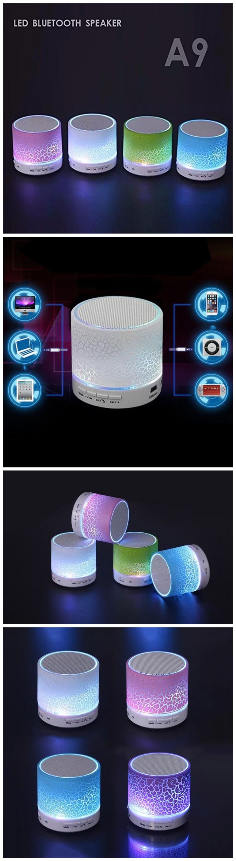 Mini Smart Colorful LED Light Wireless Portable Bluetooth Crack Speaker