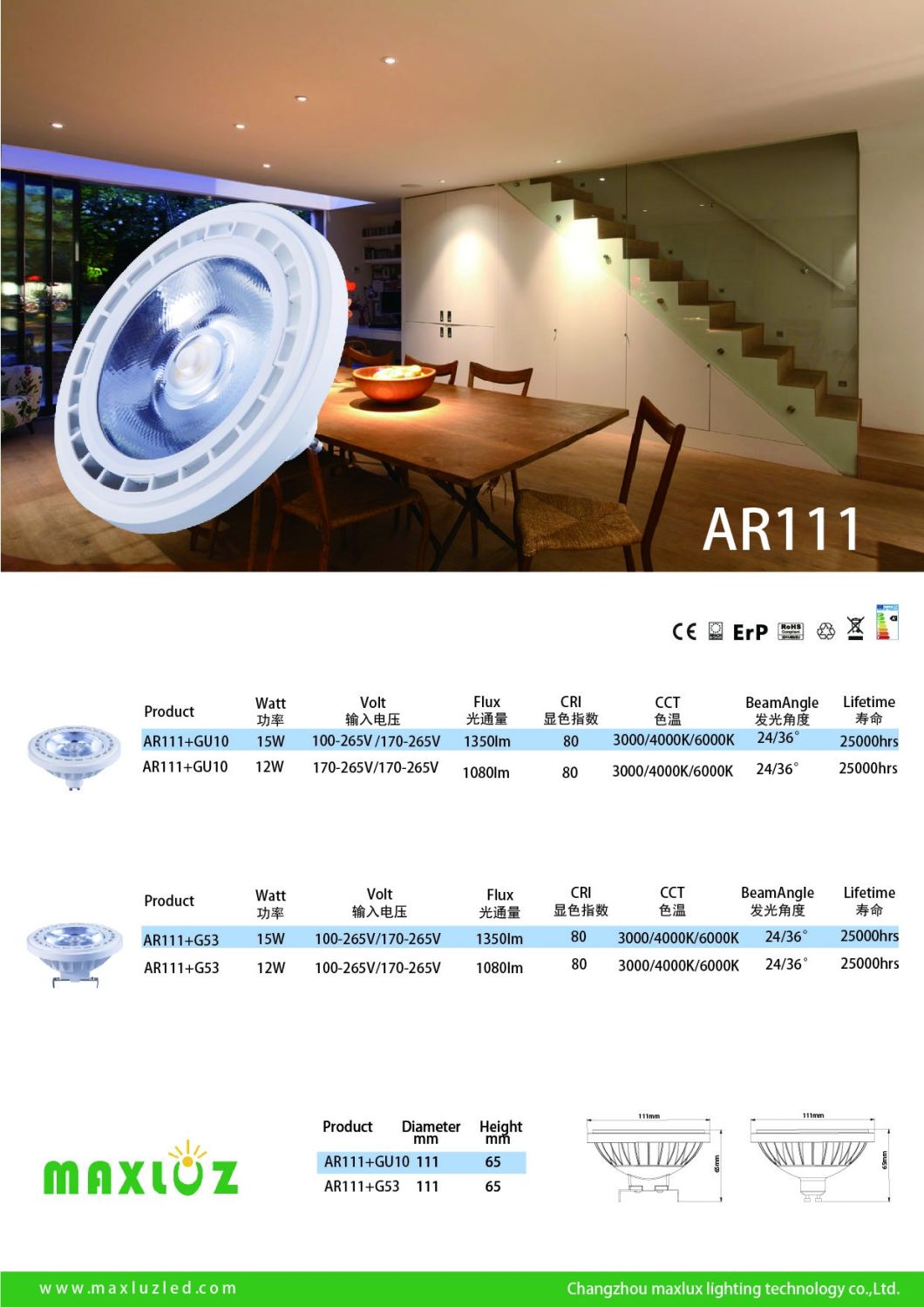 New High Quality COB LED Spotlight AR111 GU10/G53 15W