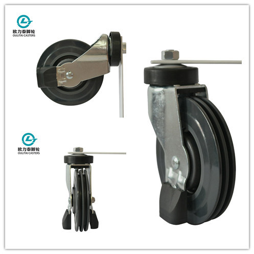 125mm PU Shopping Trolley Elevator Caster (two grooves)