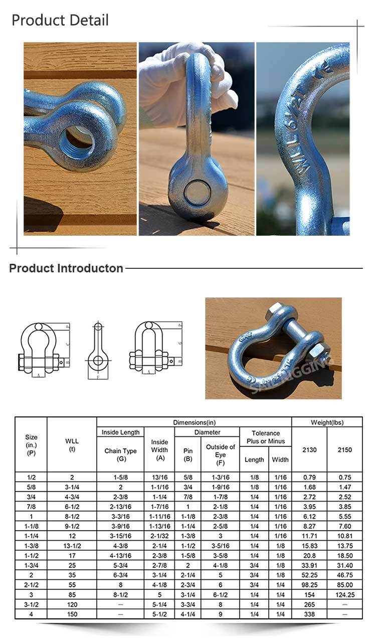 HDG Alloy Steel Us Type Bolt Anchor Shackles (G-2130)