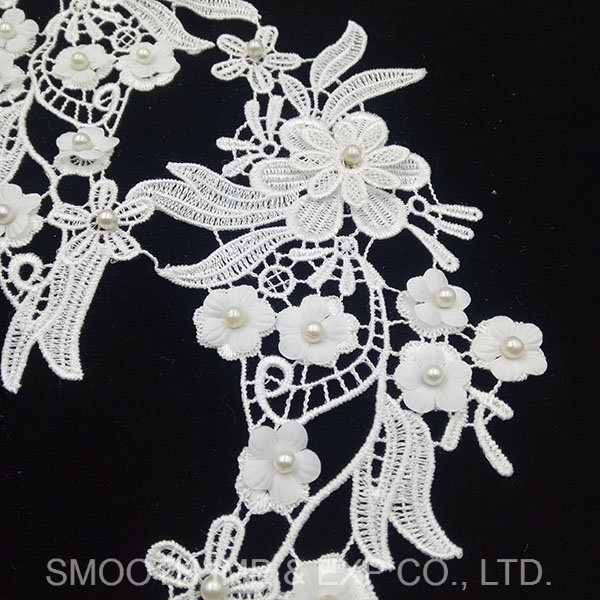 Wedding Accessories Beaded Fabric Flower Motifs Crochet Embroidery Applique Pair