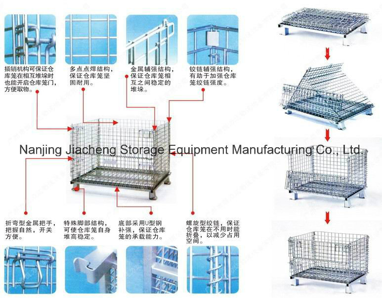 Warehouse Folding Stackable Storage Wire Mesh Containers with Wheels