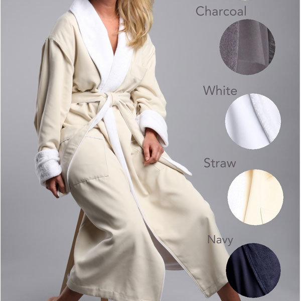 Lined Peached Microfiber Fabric with Inner Terry Shawl Bathrobe