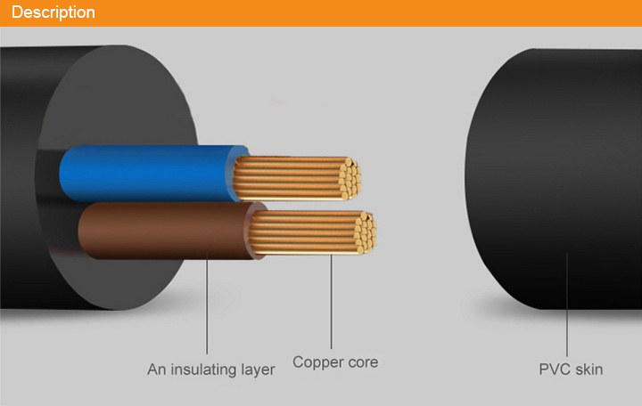 AC 100-240V 10A Copper PVC Plug Power Extension Cord