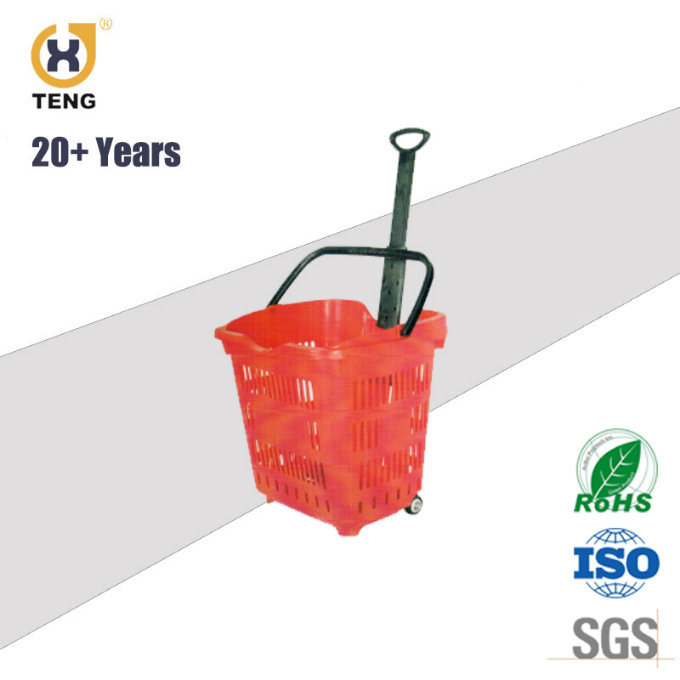 55 Liters Plastic Supermarket Basket with Wheels