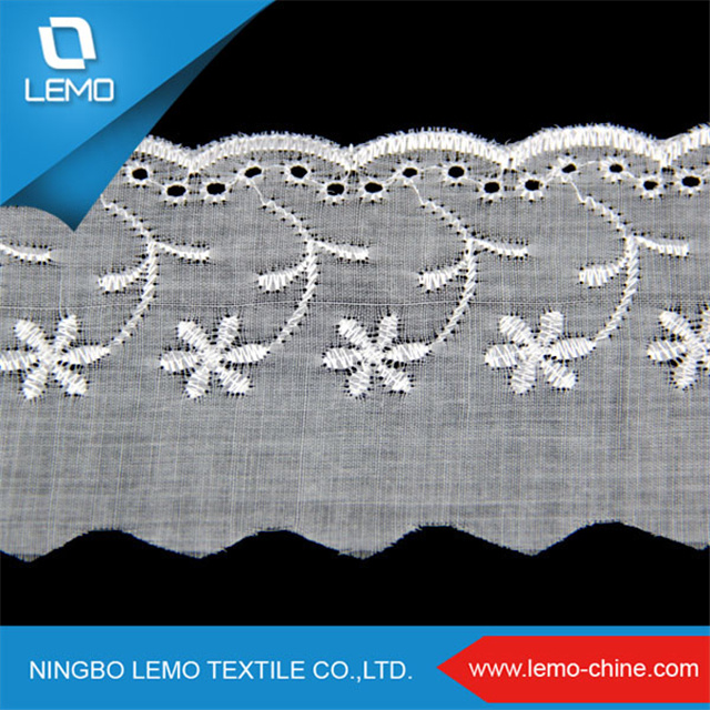 Free Sample White Embroidery Polyester Cotton Tc Lace Trim