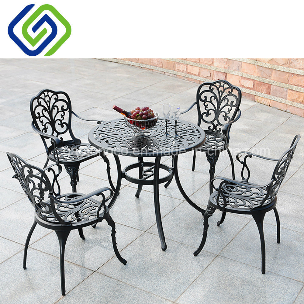 Quality Leisure Cast Aluminum Outdoor Furniture Round Table Dining Set in Black