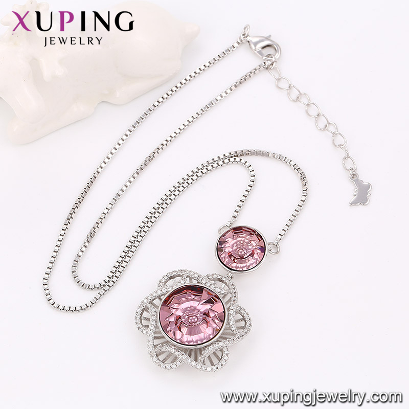 Wholesale Costume Crystal Rhodium Jewelry Necklace with Flower