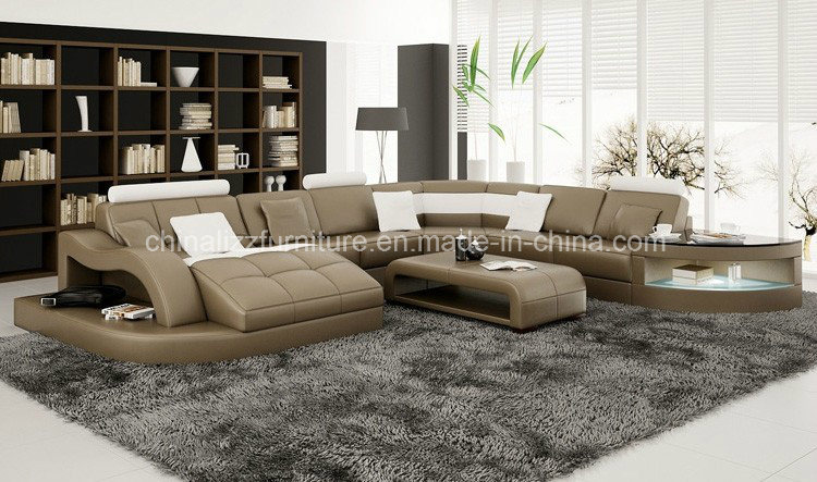 Contemporary U Shape Leather Sofa with Side Table (Lz2217)