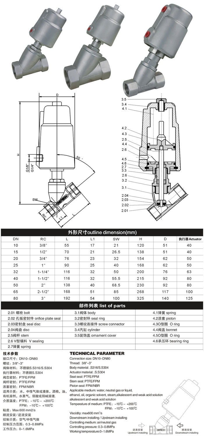 European Standard Ce Certification Stainless Steel Pneumatic Angle Seat Valve