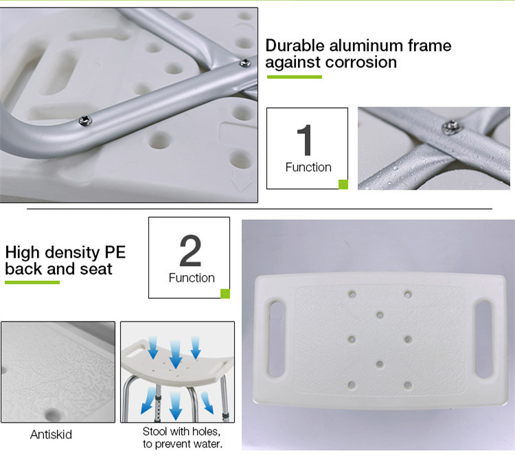 Aluminum Shower Chair Bath Stool Adjustable for Old Disabled People