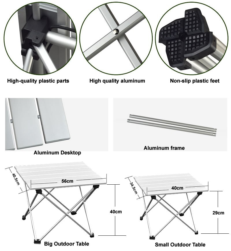 EL Indio Aluminum Folding Collapsible Camping Table Roll up with Carrying Bag for Indoor and Outdoor Picnic, BBQ, Beach, Hiking, Travel, Fishing