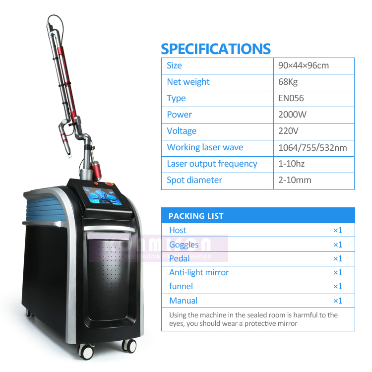 755nm 1064nm 532nm Picosecond Laser Q Switch ND YAG Laser for Tattoo Removal and Pigment Therapy