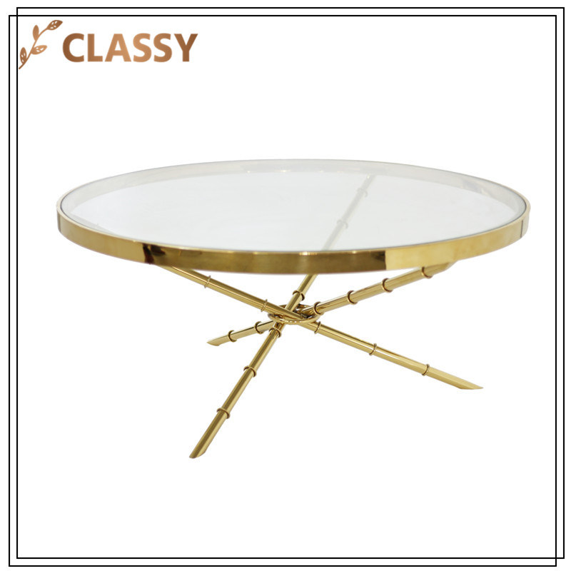Round Transparent Glass with Golden Stainless Steel Coffee Table