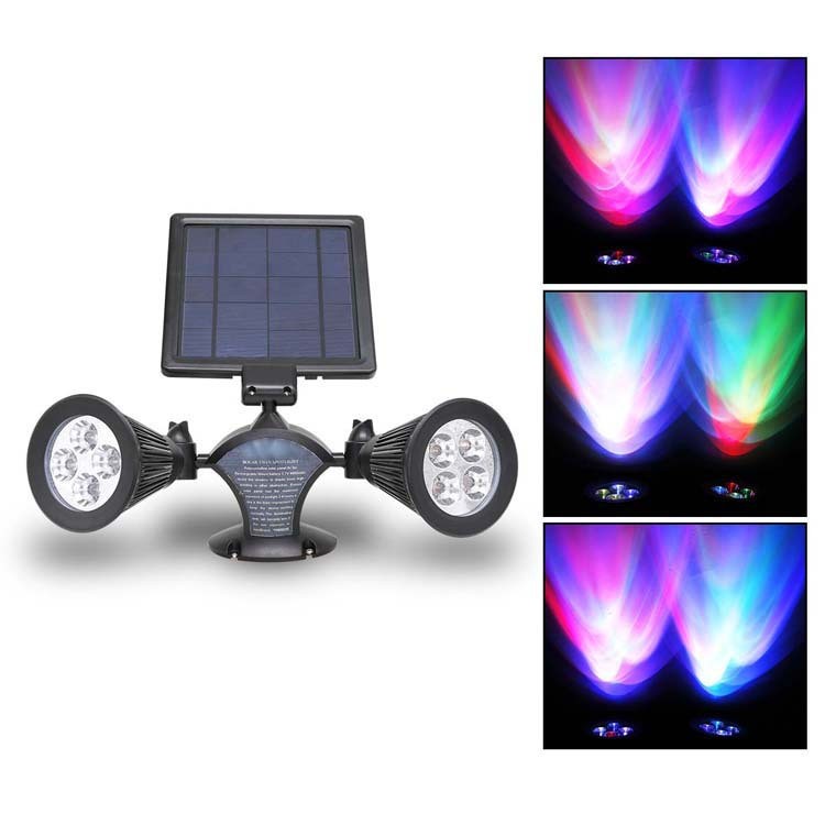 12LED Super Bright Dual Head RGB Color Changing Motion Sensor Solar Outdoor Spot Light