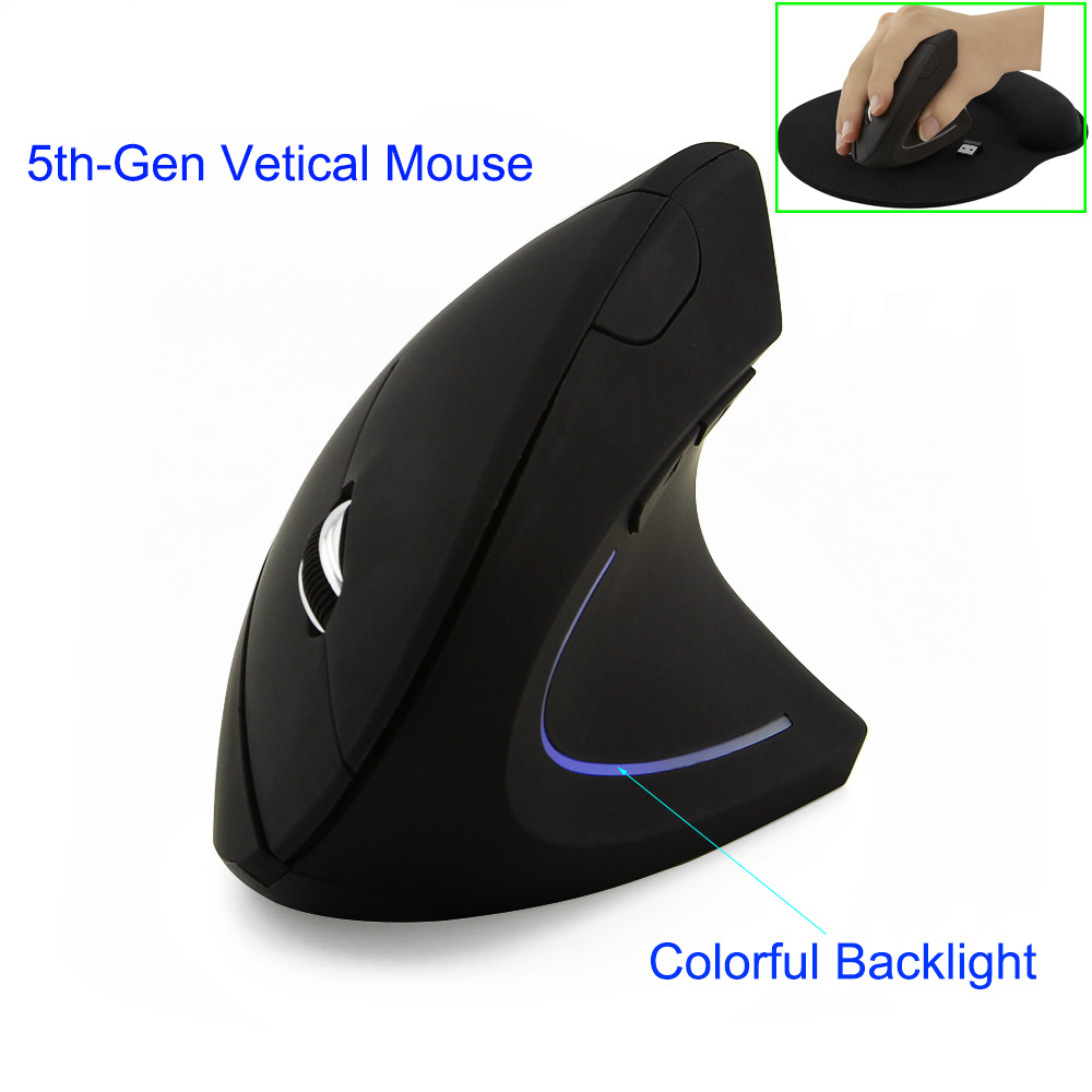 Wireless Mouse Ergonomic Optical 2.4G 800/1200/1600dpi Colorful Light Wrist Healing Vertical Mice