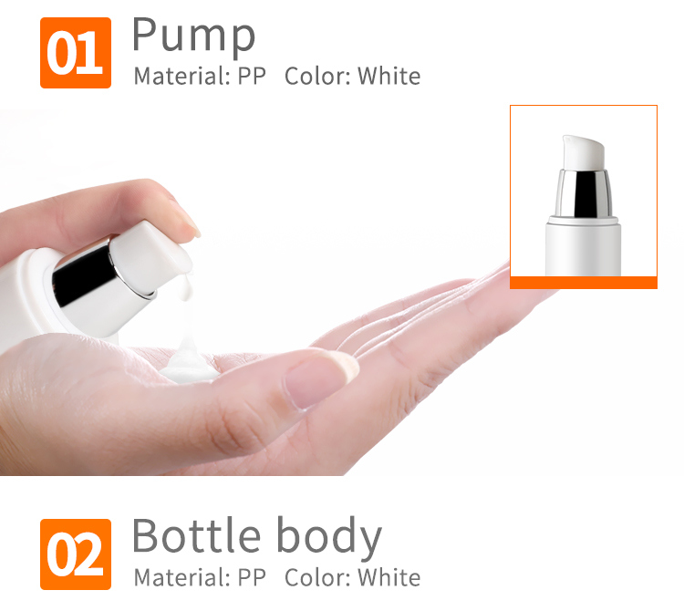 30ml High Quality Plastic PP Airless Bottle with Hot Stamping Foil Lotion Pump