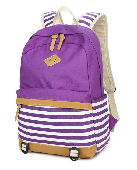 Featured Neutral Canvas Double Shoulder Bag Navy Striped Bag Girls' Boys' School Bag High School Bag