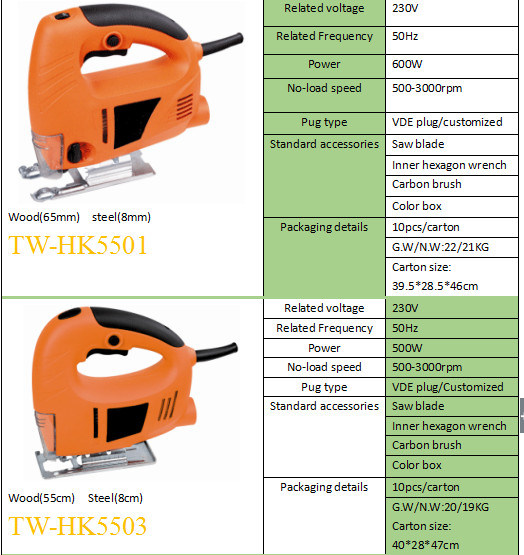 New Arrival Techway 230V-50Hz 500W 500-3000r/Min Variable Speed Jig Saw Wood Saw