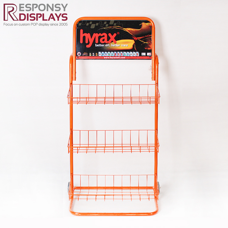 Customized Wholesales 3 Layers Floor Lubricating Oil Metal Display Rack with Design