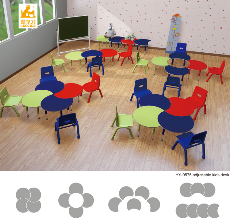 Modern Rectangular Adjustable Table and Chair for Kindergarten School Children