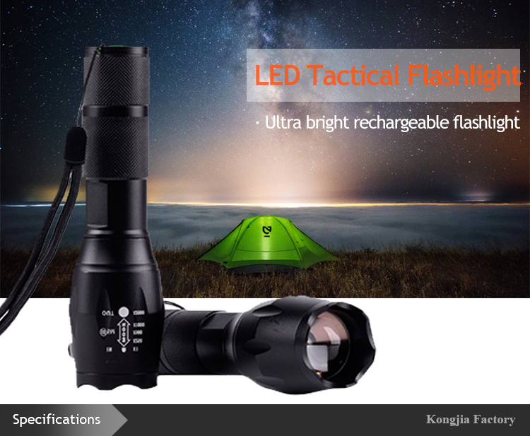 10W Ultra Bright Aluminum Alloy Rechargeable Tactical Light LED Flashlight