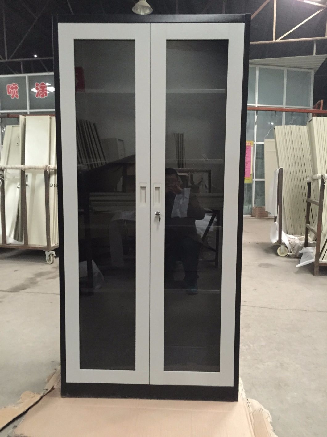 Commercial Steel Furniture Full Height Glass Swing Door Metal Cupbard