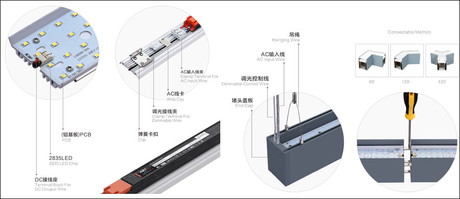 Suspended Dimmable up & Down LED Linear Light with X Connector