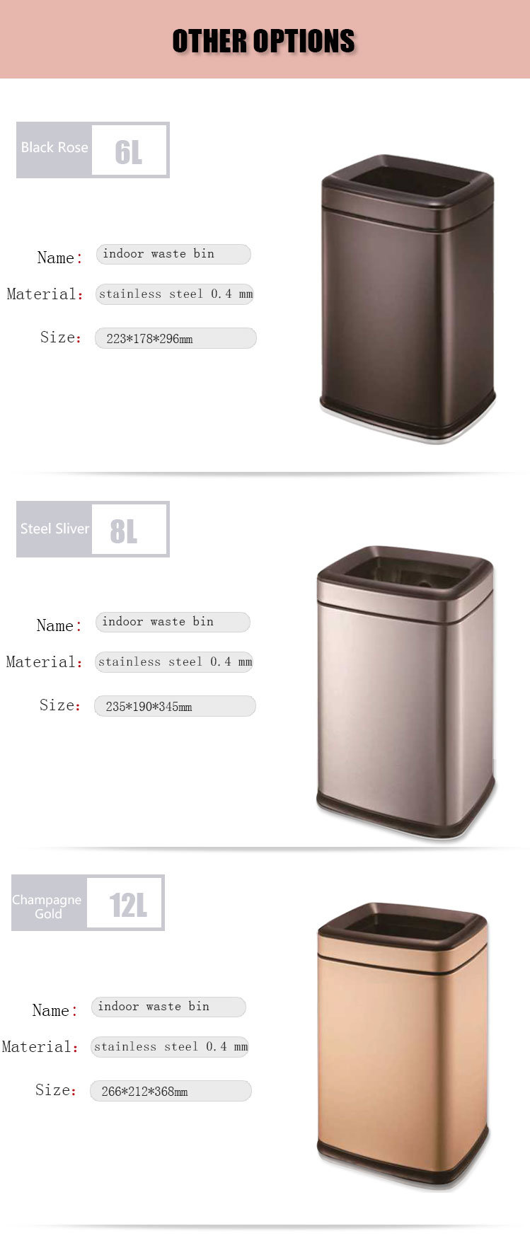 Rose Gold Stainless Steel Foot Curver Pedal Waste Bin