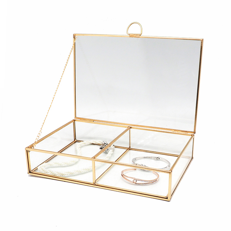 Wholesale Double Compartments Modern Golden Glass Jewelry Box