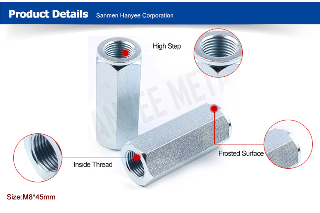 Blue-White Zinc Plated Hardened Coupling Nut