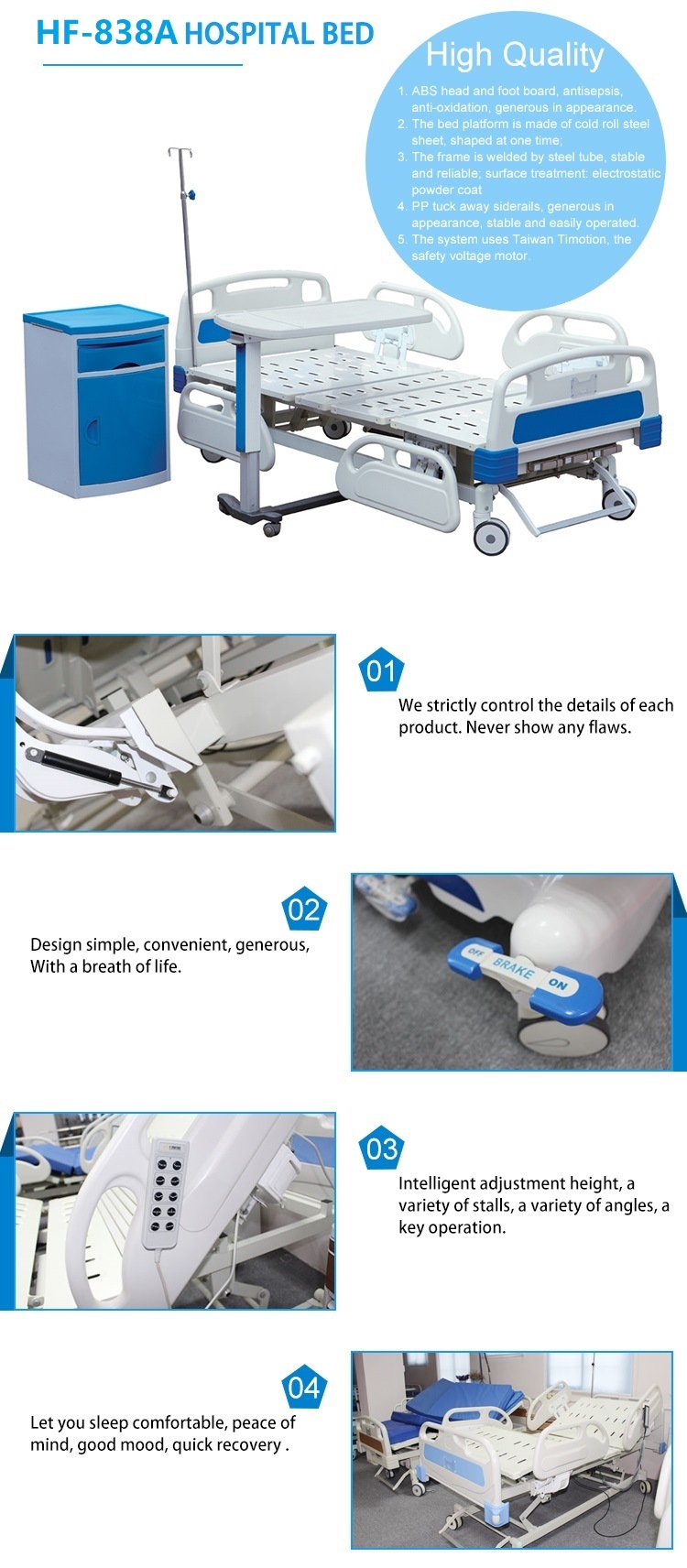 Manual Operated Three Function Manual Hospital Bed Patient Bed (HF-838A)