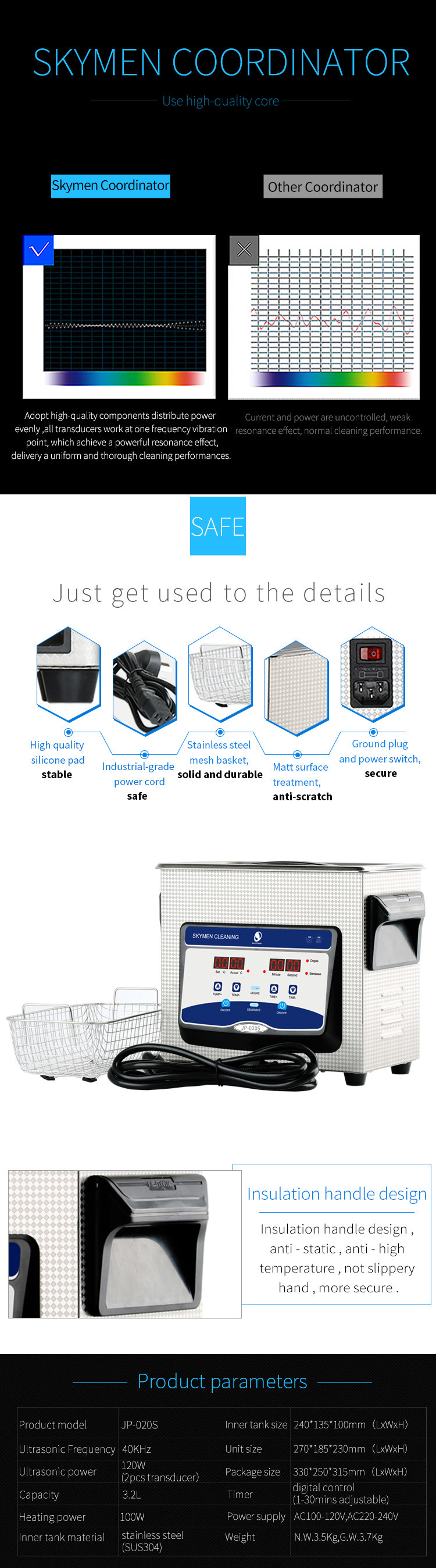 Medical Digital Sterilizer Ultrasonic Cleaner Medical Equipment 3.2L (JP-020S)